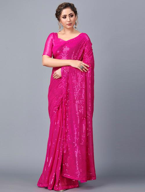 pink all over sequined saree  with blouse - 18509830 - Very Small Image - 1