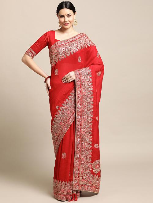 women's embroidered saree with blouse - 18512419 - Very Small Image - 1
