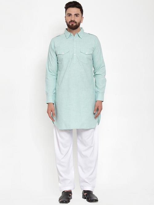 light blue solid pathani kurta - 18512441 - Very Small Image - 1