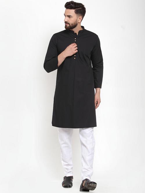 black solid knee length kurta - 18512442 - Very Small Image - 1