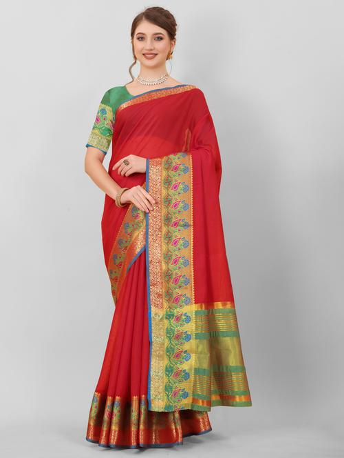 jacquard work kanjivaram saree with blouse - 18514137 - Very Small Image - 1