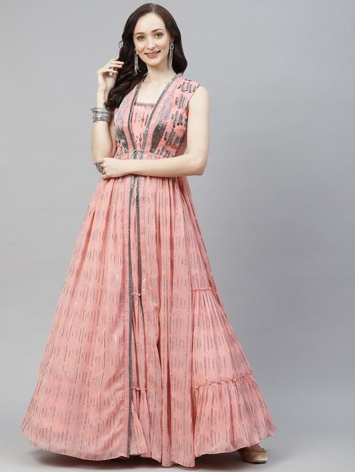 printed semi-stitched tiered lehenga choli with jacket - 18514477 - Very Small Image - 1