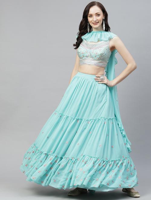 embroidered semi-stitched lehenga choli with dupatta - 18514482 - Very Small Image - 1