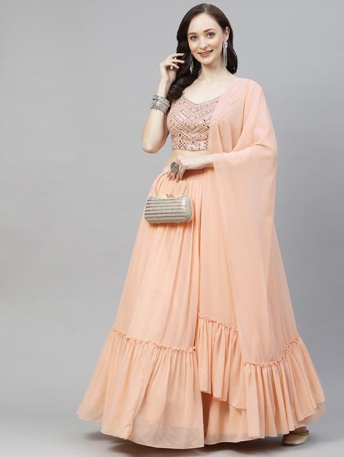 mirror work semi-stitched lehenga choli with dupatta - 18514486 - Very Small Image - 1