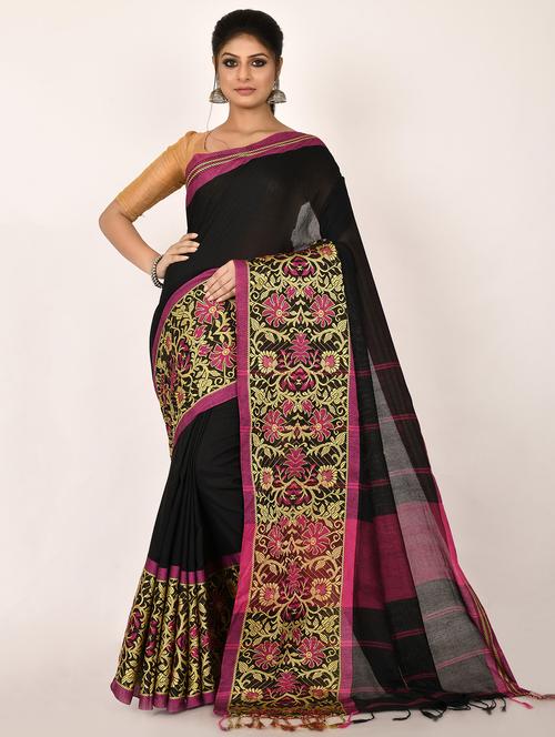 tassel detailed handloom saree with blouse - 18515018 - Very Small Image - 1