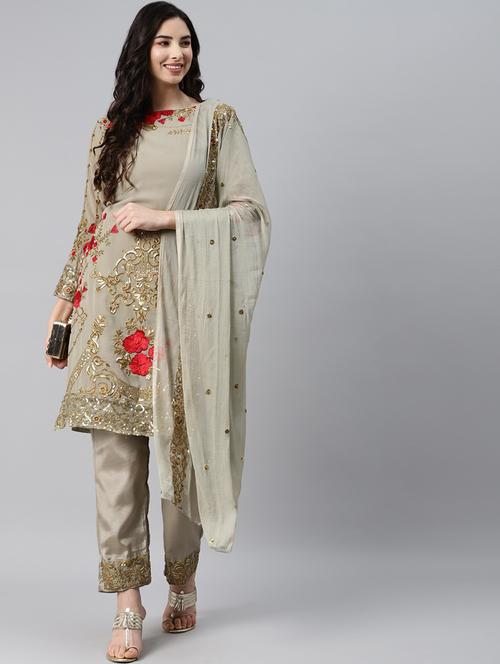 embroidered unstitched straight pant suit set - 18515085 - Very Small Image - 1