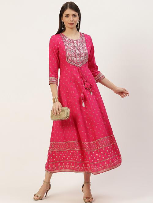 embroidered fit & flare ethnic dress - 18515095 - Very Small Image - 1