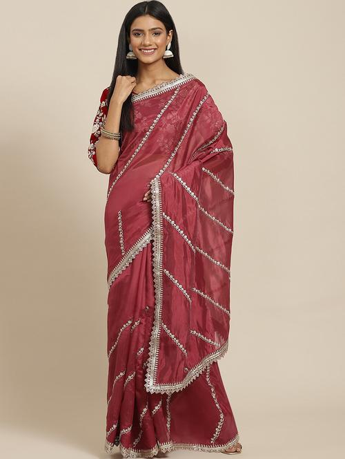 Lace Detailed Sequined Saree With Blouse - 18515694 - Very Small Image - 1