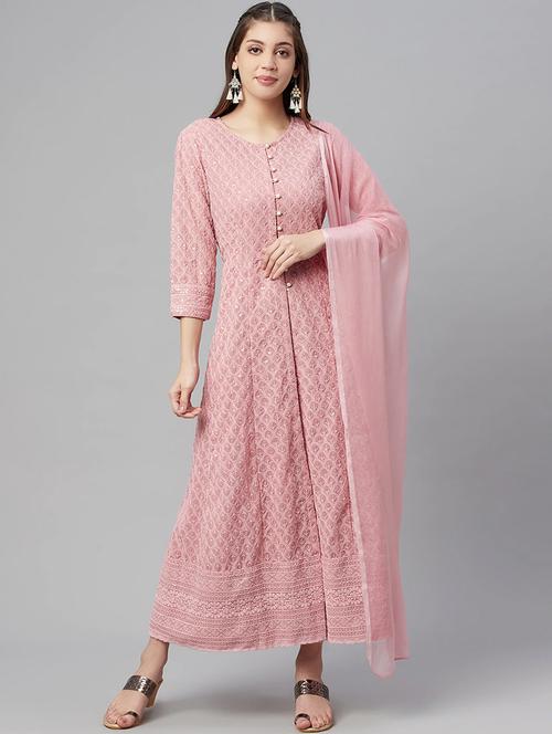 embroidered kurta dupatta set   - 18515770 - Very Small Image - 1