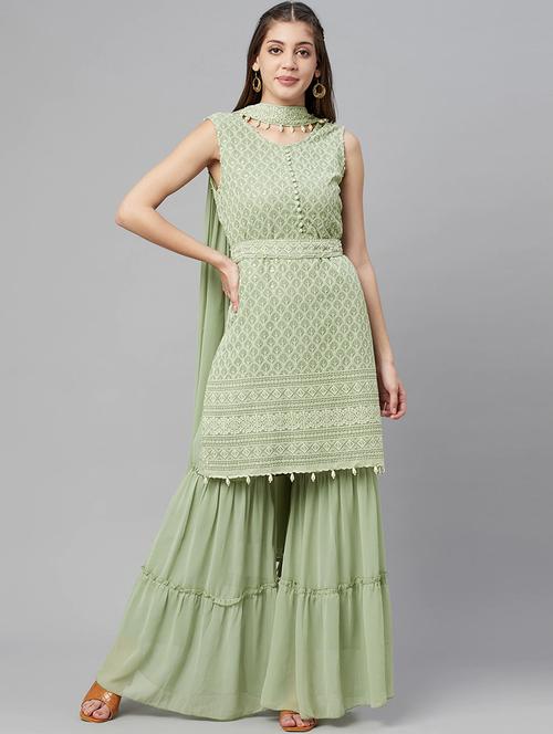 women neo mintchikankari kurta sharara set with dupatta  - 18516103 - Very Small Image - 1