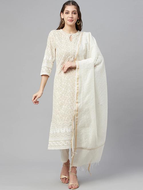 beige kurta pant set with dupatta  - 18516104 - Very Small Image - 1