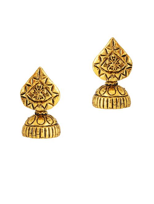 gold metal jhumka earring - 18516734 - Very Small Image - 1