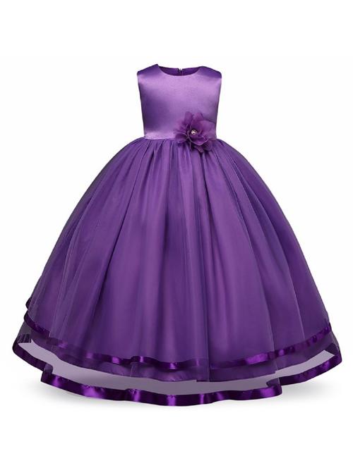 girls round neck embellished party gown - 18517102 - Very Small Image - 1