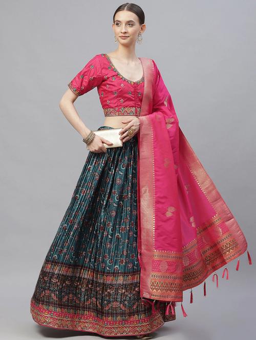 lehenga, choli and dupatta with digital printed & embroidery work - 18518613 - Very Small Image - 1