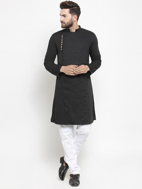 black solid long kurta - 18518766 - Very Small Image - 1