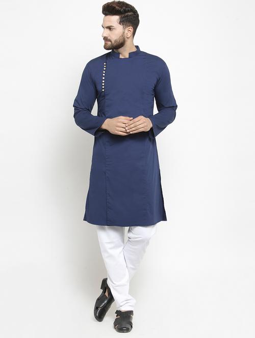 navy solid long kurta - 18518767 - Very Small Image - 1