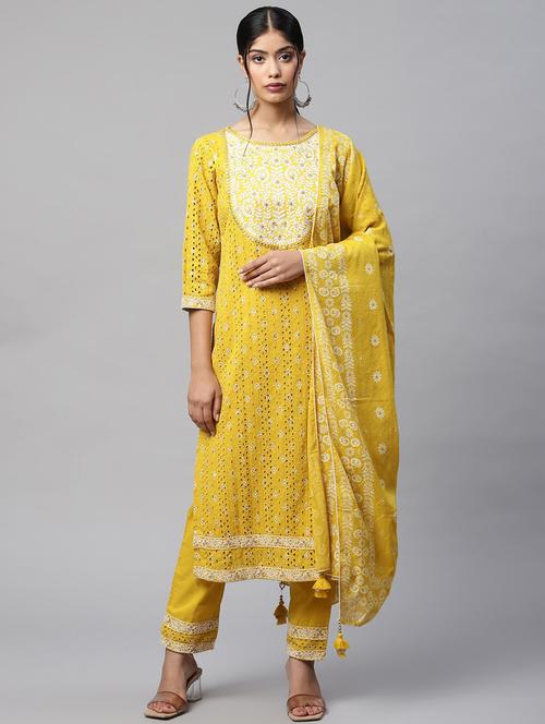 embroidered kurta pant set with dupatta  - 18518909 - Very Small Image - 1