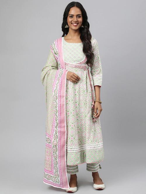 Printed Kurta Pant Set With Dupatta - 18518912 - Very Small Image - 1