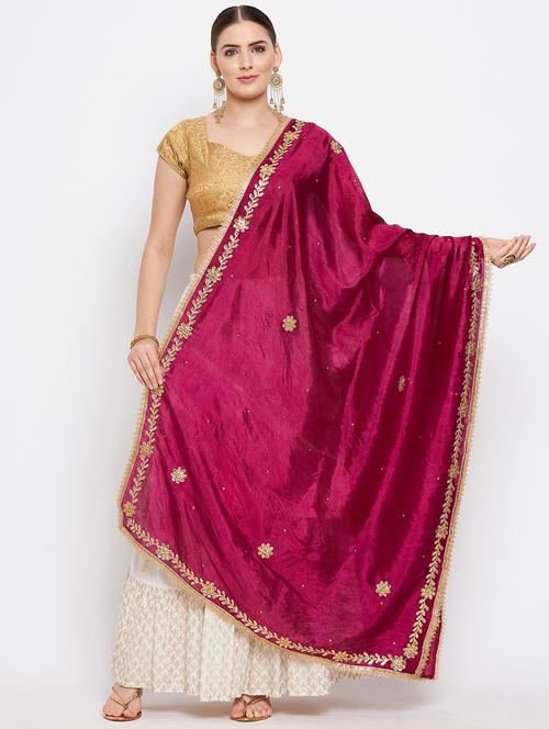 maroon self designed embroidered dupatta - 18519294 - Very Small Image - 1