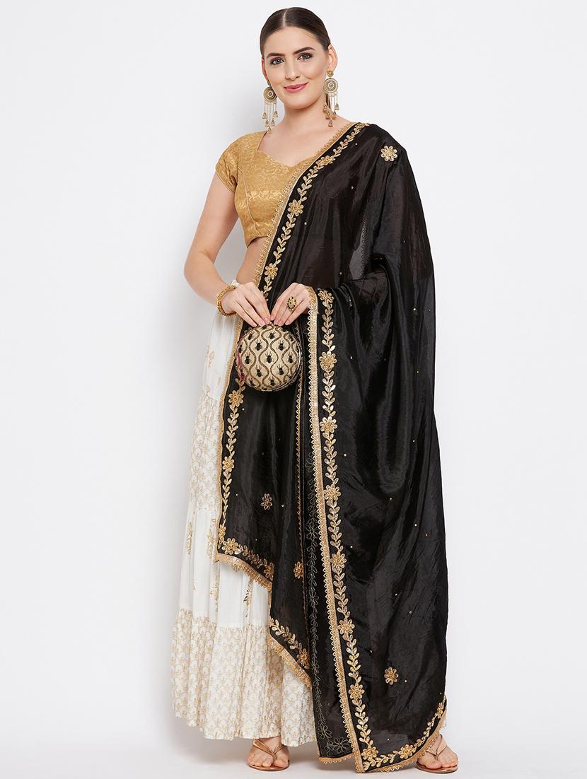 black silk blend dupatta - 18519298 - Standard Image - 3