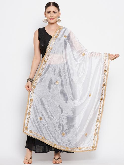 white silk blend dupatta - 18519299 - Very Small Image - 1