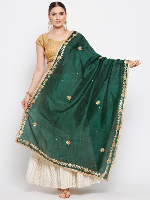 bottle green embroidered dupatta - 18519302 - Very Small Image - 1