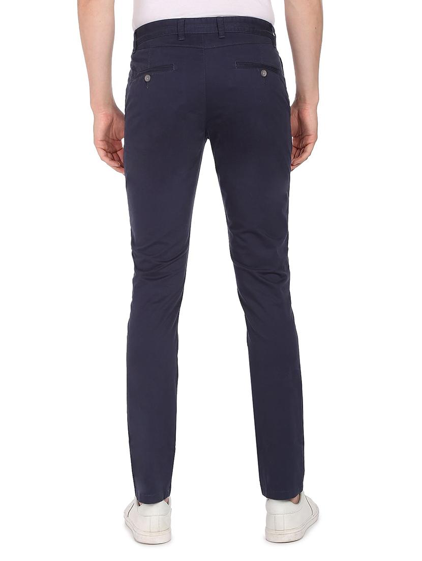 navy blue solid casual trouser - 18519471 - Standard Image - 2