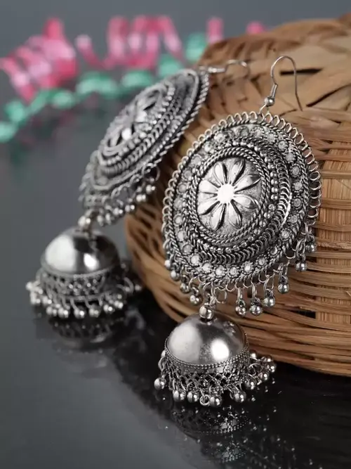 nityakshi oxidized silver-plated large size chandbali  - 18519574 - Very Small Image - 1