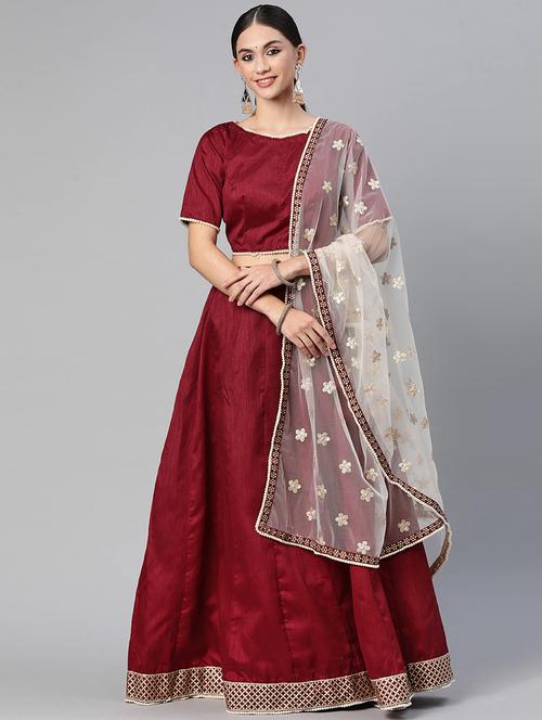 maroon color lehenga and choli with zari work and dupatta - 18519642 - Very Small Image - 1