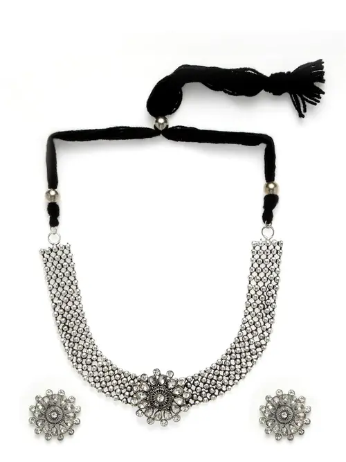 nityakshi oxidised silver choker necklace with  - 18519719 - Very Small Image - 1