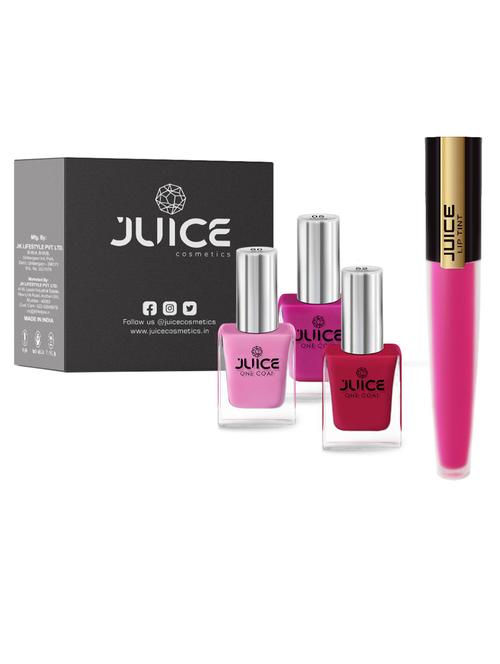 juice nail paint baby pink - 60 apple red - 52 rose bonbon - 05, & liptint forbidden fuchsia m-82 pack of 4 - 18519816 - Very Small Image - 1