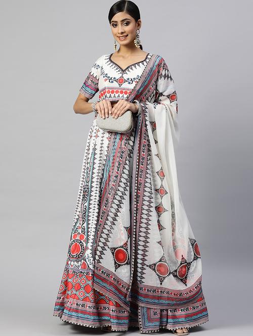 printed unstitched lehenga choli with dupatta - 18520197 - Very Small Image - 1
