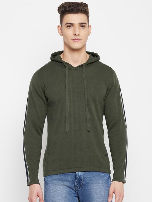 olive green taped hooded pullover - 18522552 - Very Small Image - 1