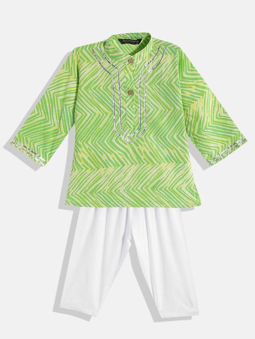 boys green printed kurta pyjama set - 18524449 - Very Small Image - 1