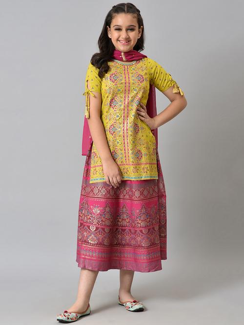 girls round neck printed kurta skirt with dupatta - 18526118 - Very Small Image - 1