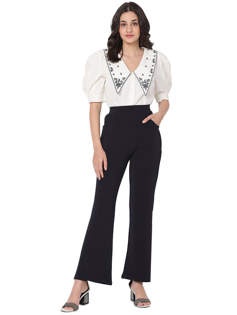 high waist solid flared trouser - 18526989 - Standard Image - 3