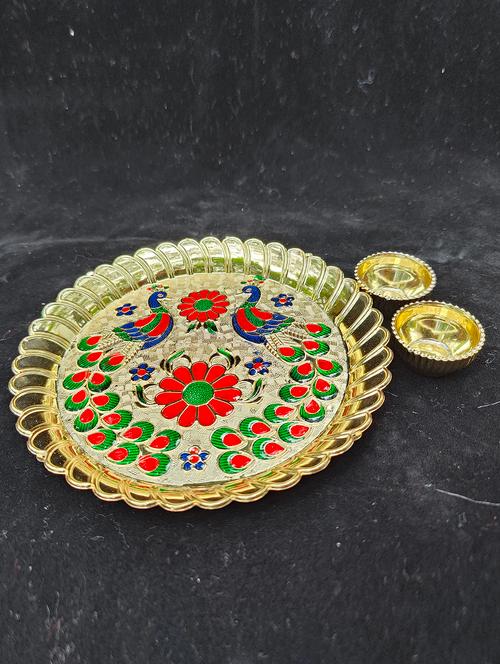 golden pooja thali set - 18528393 - Very Small Image - 1