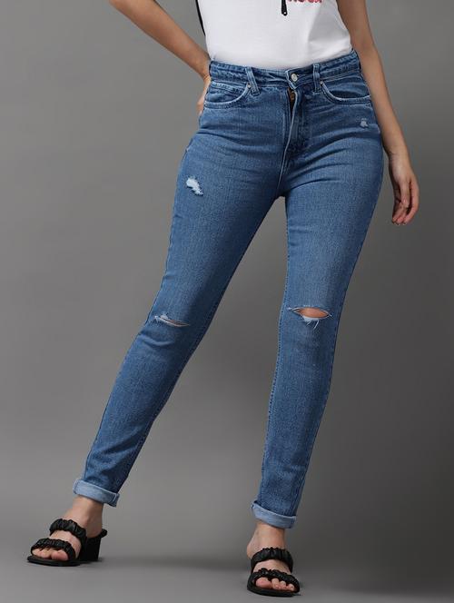 Women's Slash Knee Slim Fit Jeans - 18531076 - Very Small Image - 1