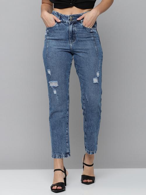 solid distressed high rise denim jeans - 18531101 - Very Small Image - 1