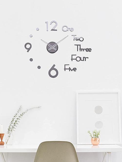 words & number designer 3d acrylic diy frameless wall clock infinity home & office decoration - silver - 6050 - 18531229 - Very Small Image - 1