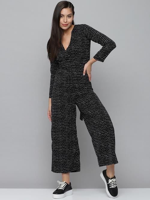 v-neck printed full leg jumpsuit - 18531280 - Very Small Image - 1