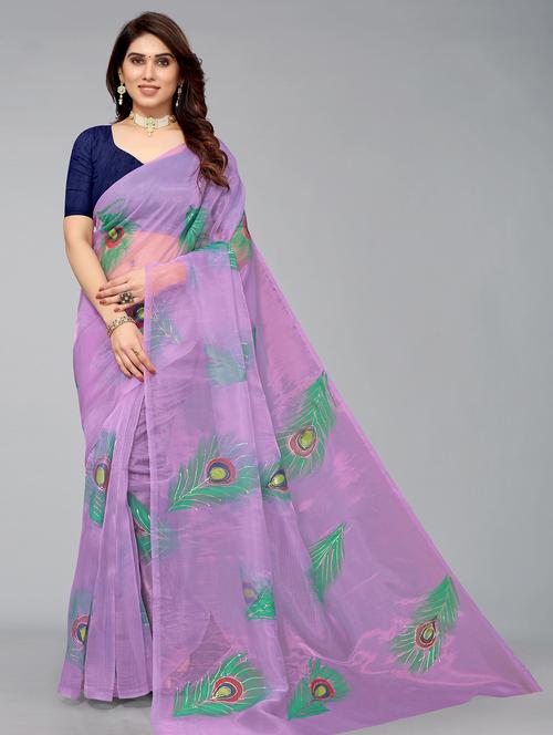 women's quirky lavender colored saree with blouse - 18531690 - Very Small Image - 1