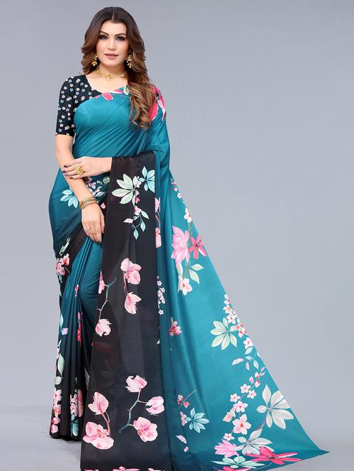women's floral blue colored saree - 18531703 - Very Small Image - 1