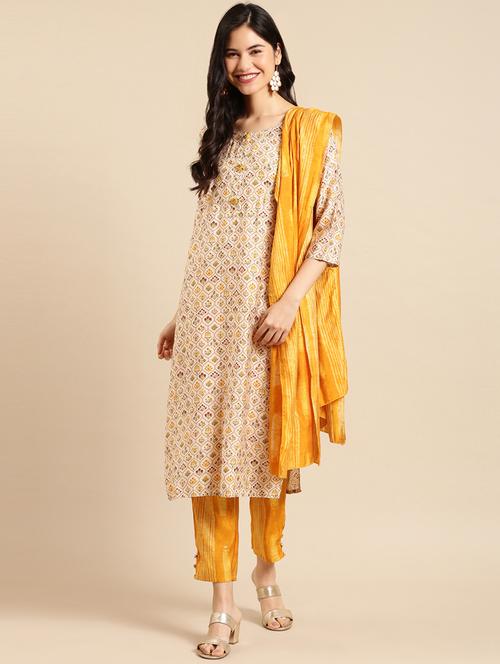 women three quarter sleeve kurta pant with dupatta set - 18532048 - Very Small Image - 1