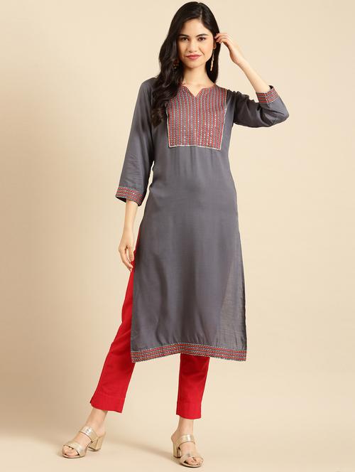 women's straight kurta - 18532100 - Very Small Image - 1