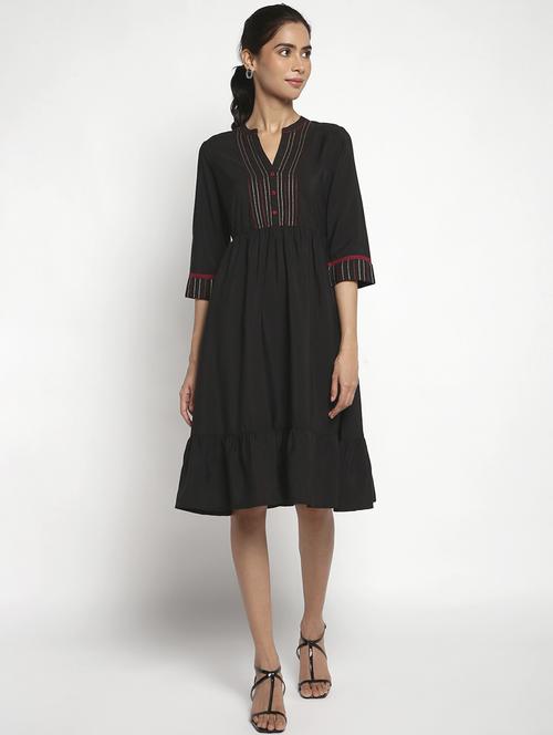women's fit & flare solid dress - 18532586 - Very Small Image - 1