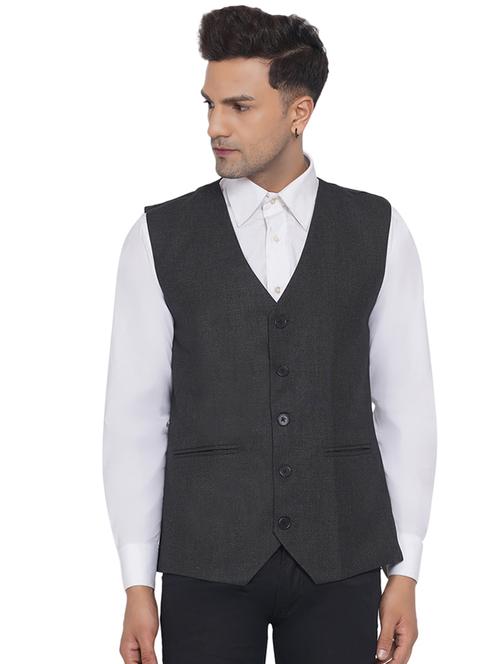 grey solid nehru jacket - 18532900 - Very Small Image - 1