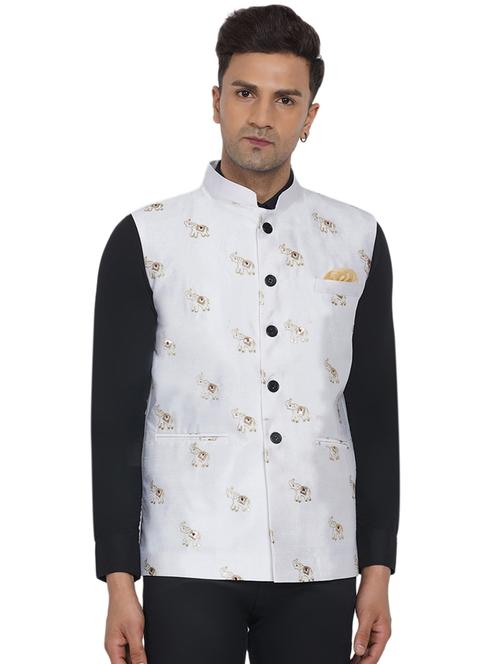 men self design sleeveless nehru jacket - 18532920 - Very Small Image - 1
