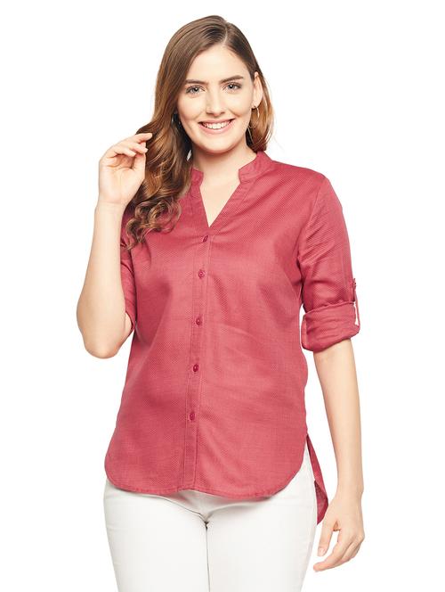 mandarin neck solid shirt  - 18532994 - Very Small Image - 1