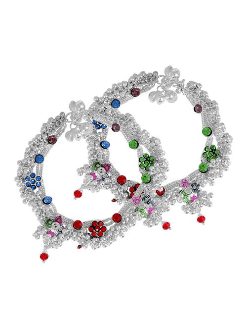 silver plated multi color stoned anklet  - 18534003 - Very Small Image - 1